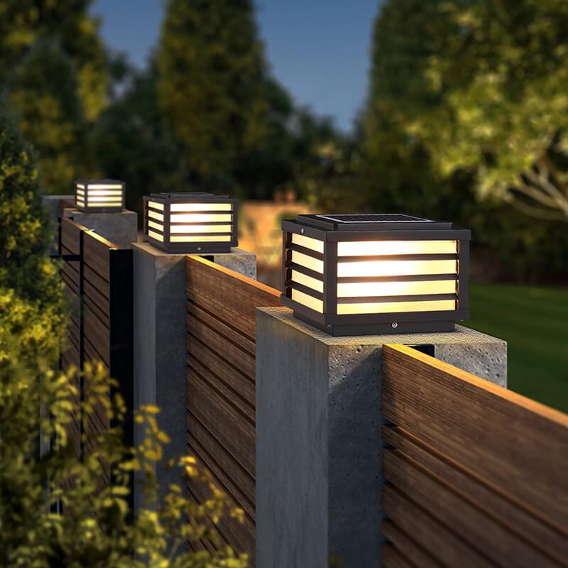 Solar Outdoor Wall Lamp Black Square Fence Mount Design
