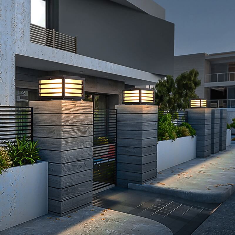 Solar Outdoor Wall Lamp Black Square Fence Mount Design