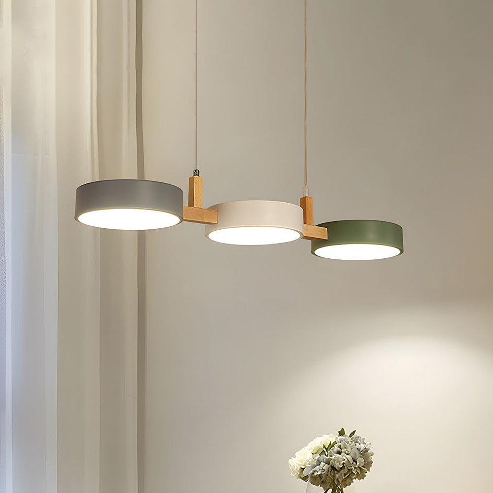 Scandinavian Cylinder Pendant Light with Metal and Wood Design
