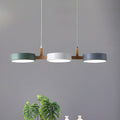 Scandinavian Cylinder Pendant Light with Metal and Wood Design