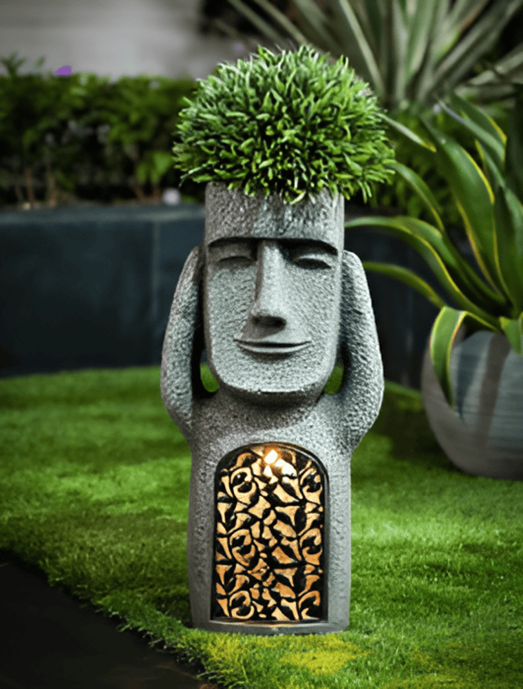 Solar Garden Sculpture Set Stone-Effect Human Figures