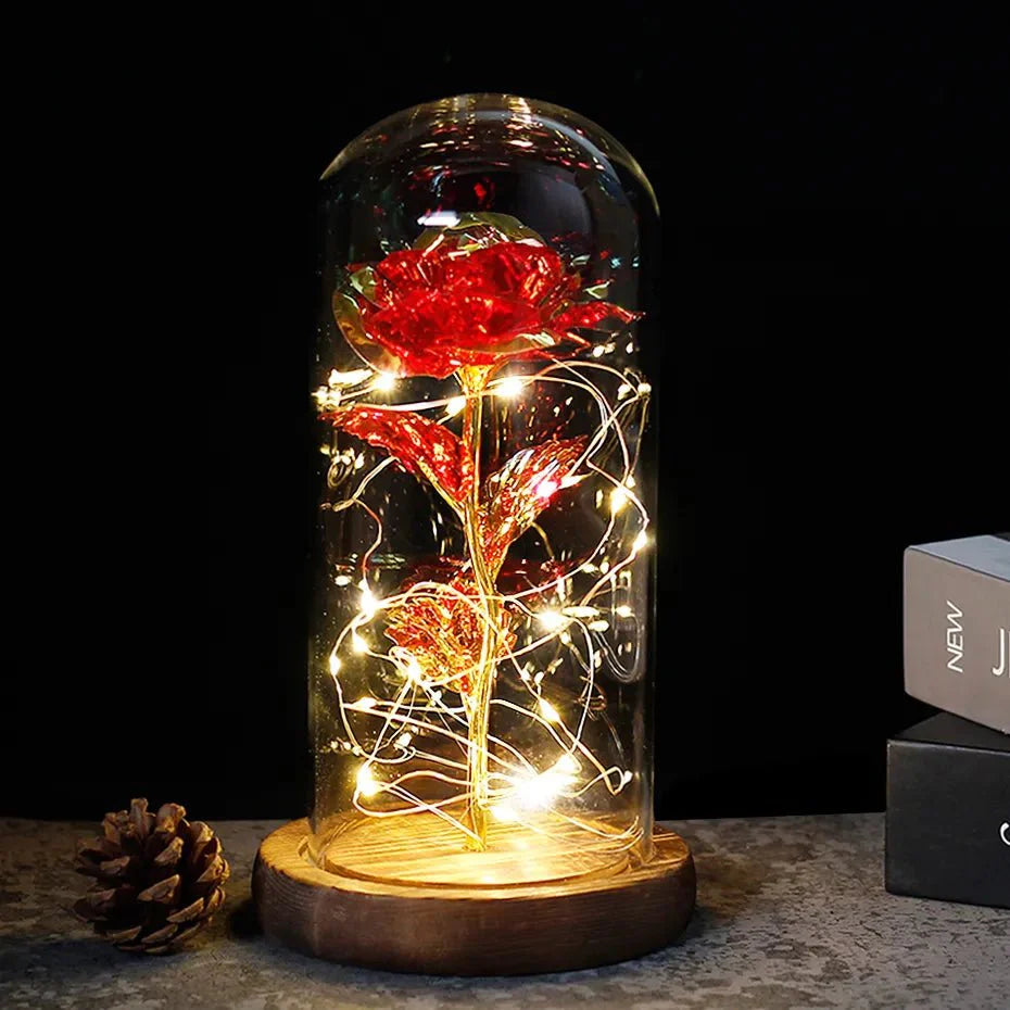 Virelle Maison - Rose préservée sous cloche en verre avec éclairage LED | Virelle Maison