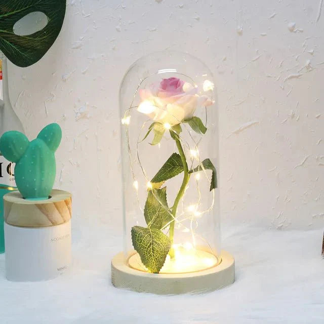 Virelle Maison - Rose préservée sous cloche en verre avec éclairage LED | Virelle Maison