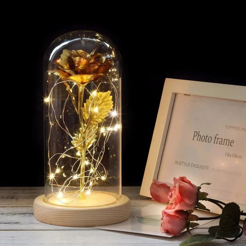 Virelle Maison - Rose préservée sous cloche en verre avec éclairage LED | Virelle Maison