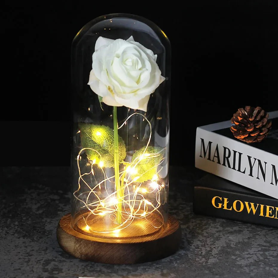 Virelle Maison - Rose préservée sous cloche en verre avec éclairage LED | Virelle Maison