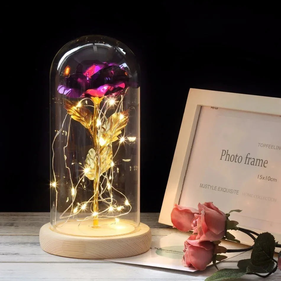 Virelle Maison - Rose préservée sous cloche en verre avec éclairage LED | Virelle Maison