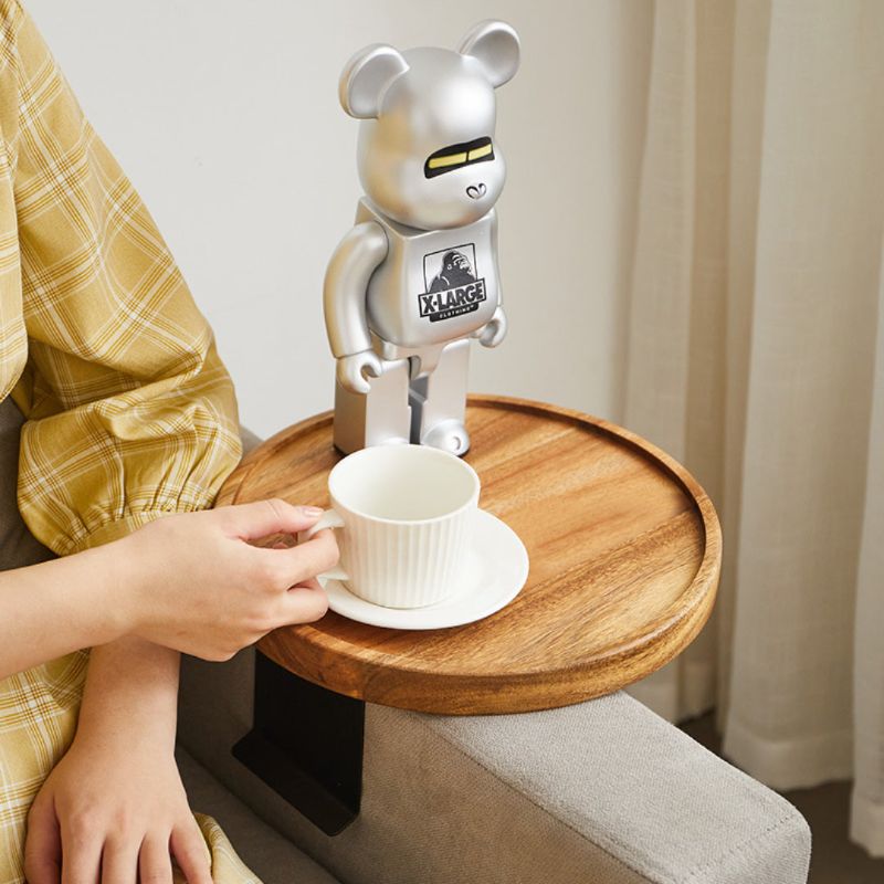 Dark wood armrest shelf with clip attachment